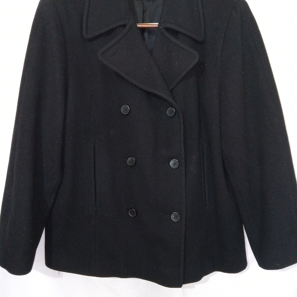 Vtg Larry Levine Wool Peacoat Womens Size 10 Black Double Breasted - Picture 3 of 11